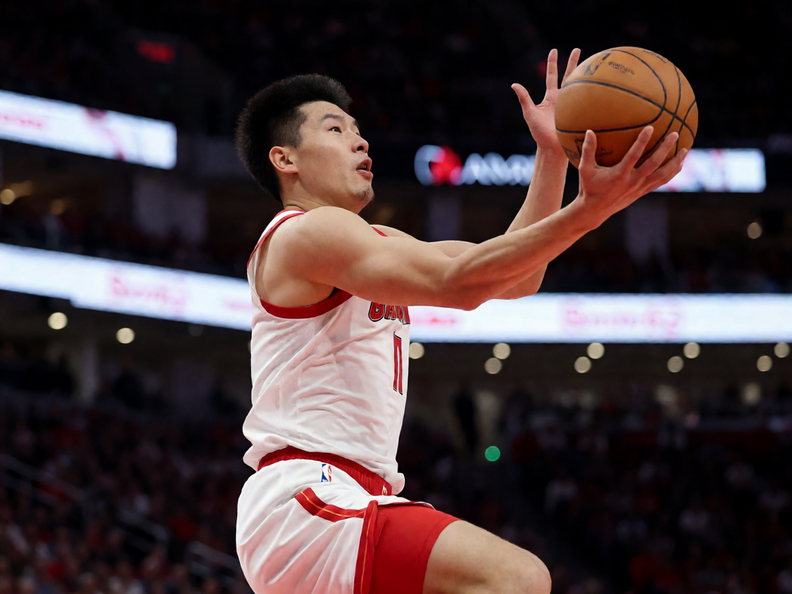 NBA常规赛激烈对抗场景，球员突破上篮